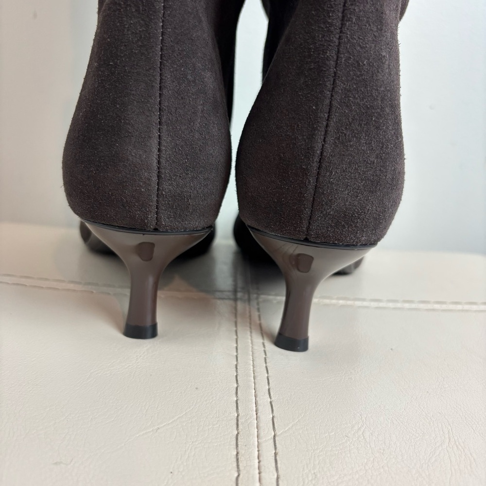 Zara Chocolate Brown Split Suede Slouchy Heeled Boots Size 8 NWT - Picture 9 of 10